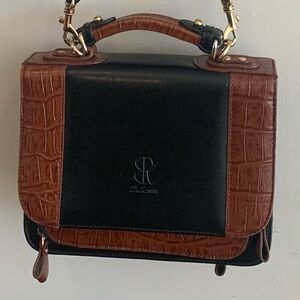 Vintage Bellerose Black and Brown Leather Bag with Shoulder Strap